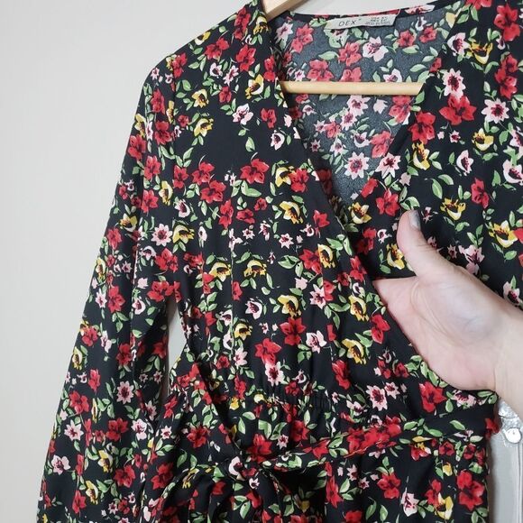 Dex NWT Xsmall Small Medium Long Sleeve Floral Print Faux Wrap Maxi Dress - Picture 4 of 16